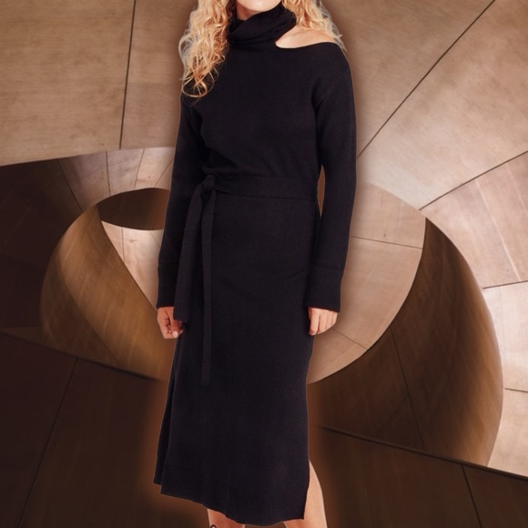 NWT PAIGE ‘Raundi’ Shoulder Cutout Long Sleeve Wool Blend Sweater Dress in Black - Picture 12 of 16